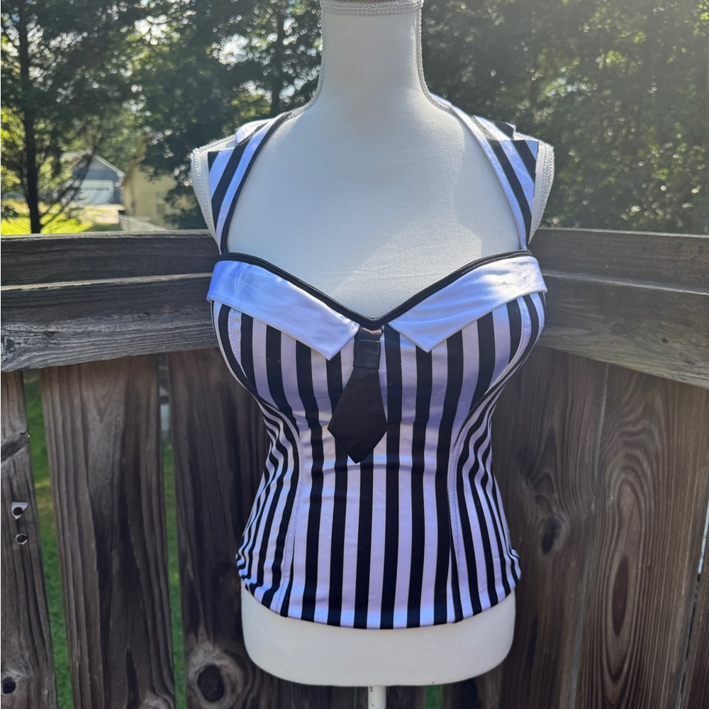 Undergirl Beetlejuice Black and White Striped Bustier Top
